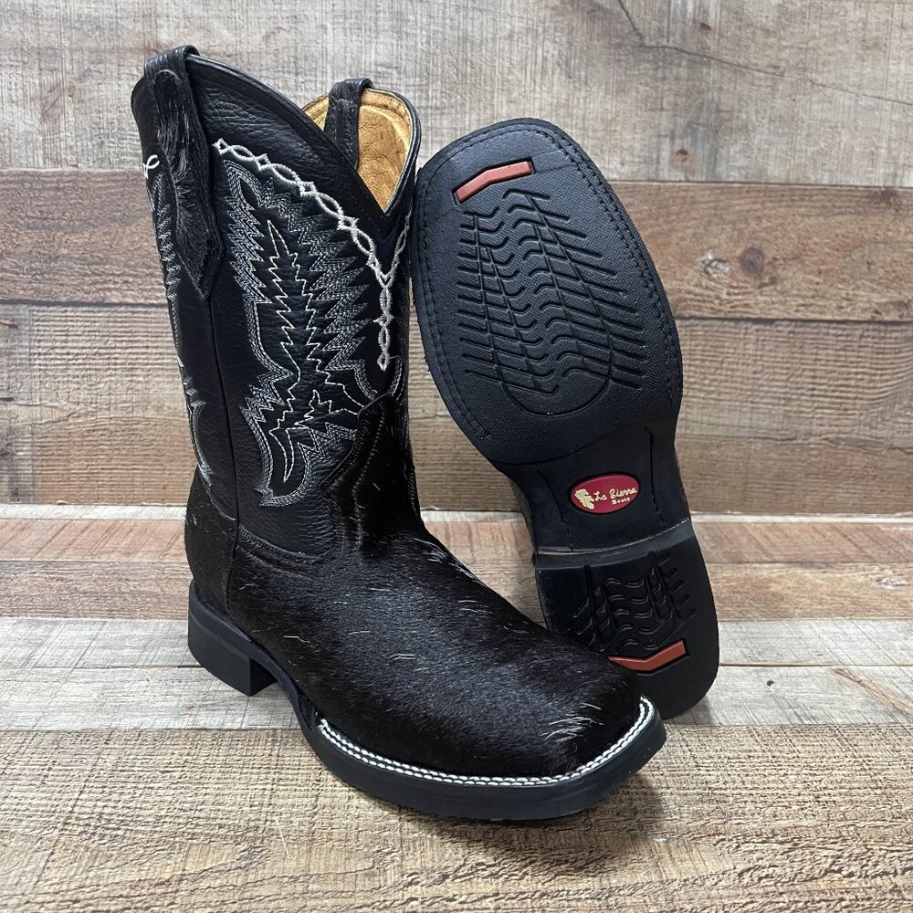 Men's Cowboy Genuine Leather Square Toe Rodeo Boots Genuine Cow Hair 744